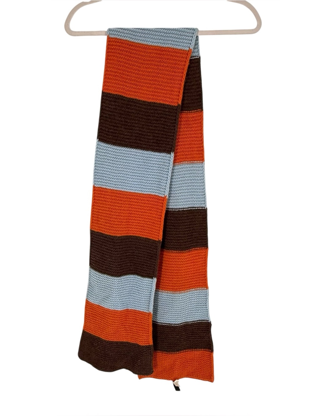 Vintage Gap Lambswool Knit Scarf Brown Orange Blue Chunky Stripe 2004 Y2K